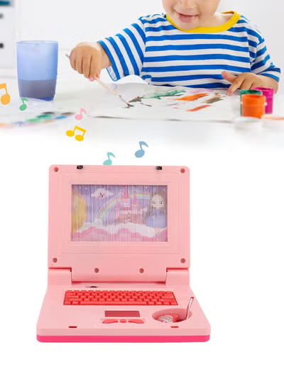 HAQI Kids Learning Laptop, Plastic High Simulation Educational Toddler Learning Computer Toy with (Non Retractable Mouse) Electronic Toy,Educational Learning Computer Simulation Music Preschool Pretend Toys with Retractable Mouse for Early Learning, Pink - Image 2