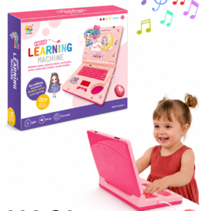 HAQI Kids Learning Laptop, Plastic High Simulation Educational Toddler Learning Computer Toy with (Non Retractable Mouse) Electronic Toy,Educational Learning Computer Simulation Music Preschool Pretend Toys with Retractable Mouse for Early Learning, Pink