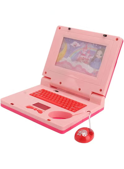 HAQI Kids Learning Laptop, Plastic High Simulation Educational Toddler Learning Computer Toy with (Non Retractable Mouse) Electronic Toy,Educational Learning Computer Simulation Music Preschool Pretend Toys with Retractable Mouse for Early Learning, Pink - Image 3