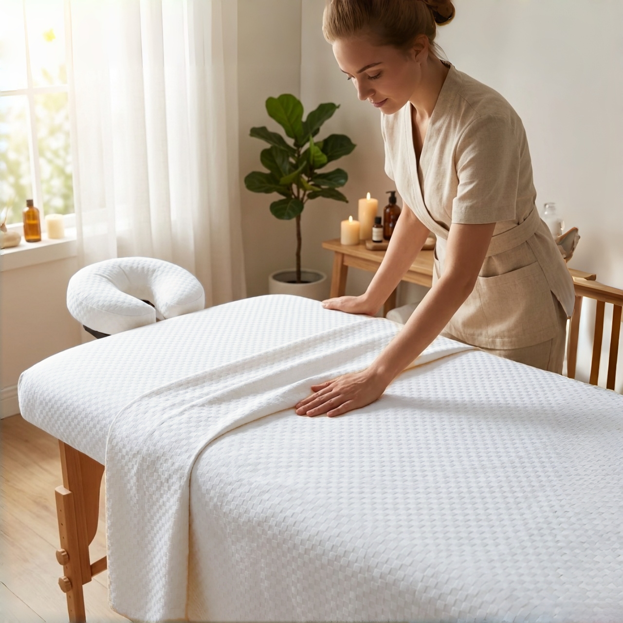 Premium Embossed Massage Table Sheet Set - 3-Piece Ultra Soft Spa Bedding (1 Fitted Sheet, 1 Flat Sheet, 1 Face Cradle Cover), Wrinkle Resistant & Durable for Salon, Esthetician & Massage Therapists - Image 4